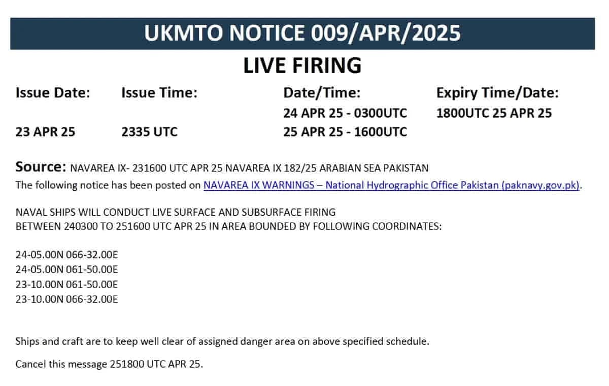 Pahalgam Attack Fallout: भारत की पहली प्रतिक्रिया से घबराया पाकिस्तान, अरब सागर में जारी किया NOTAM, शुरू किया सैन्य अभ्यास 2 Pahalgam Attack Fallout: Pakistan Issues NOTAM, Launches Military Drill in Arabian Sea