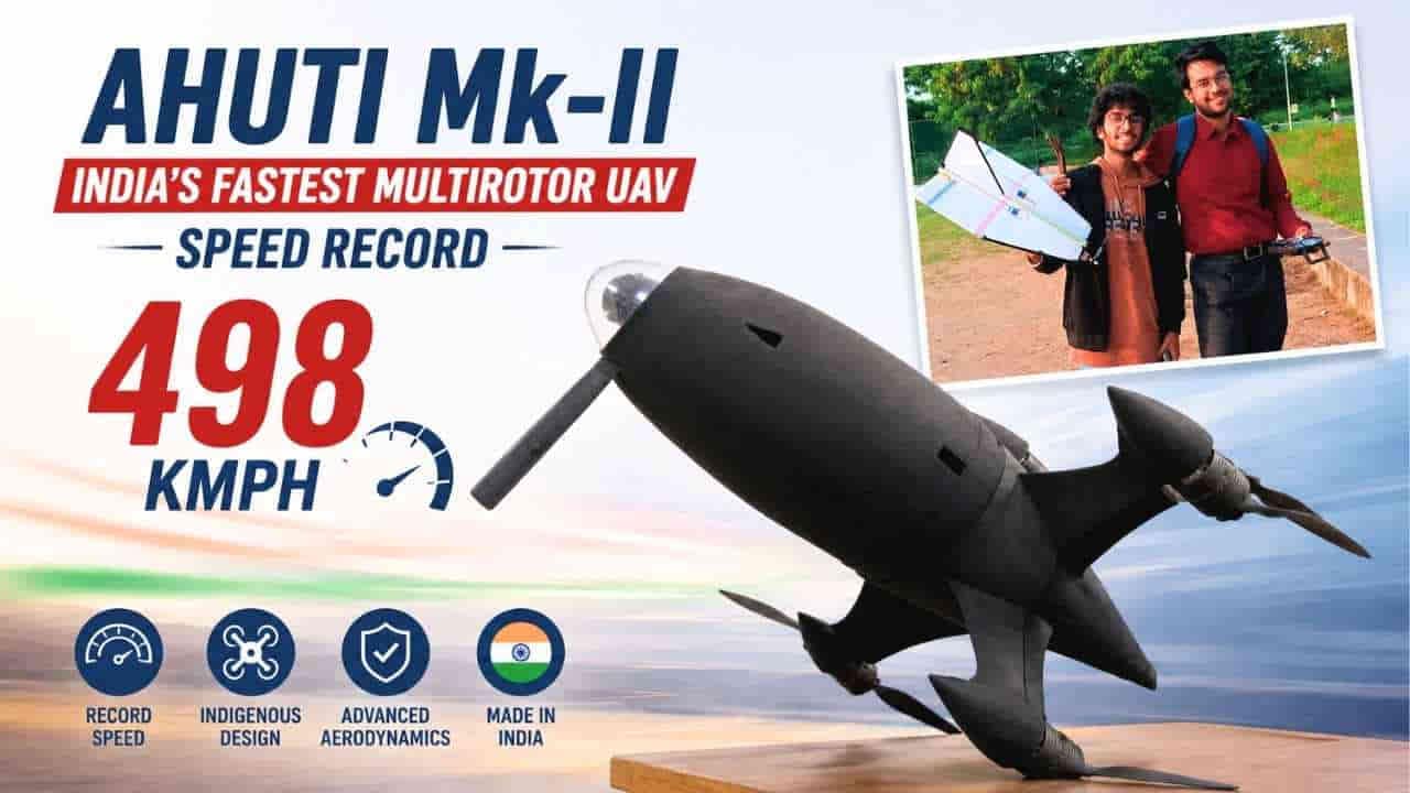 Ahuti Mk-II Drone: डिफेंस स्टार्टअप ने बनाया भारत का सबसे तेज इंटरसेप्टर  ड्रोन, 498 किमी प्रति घंटे की रफ्तार से उड़ता है आहुति