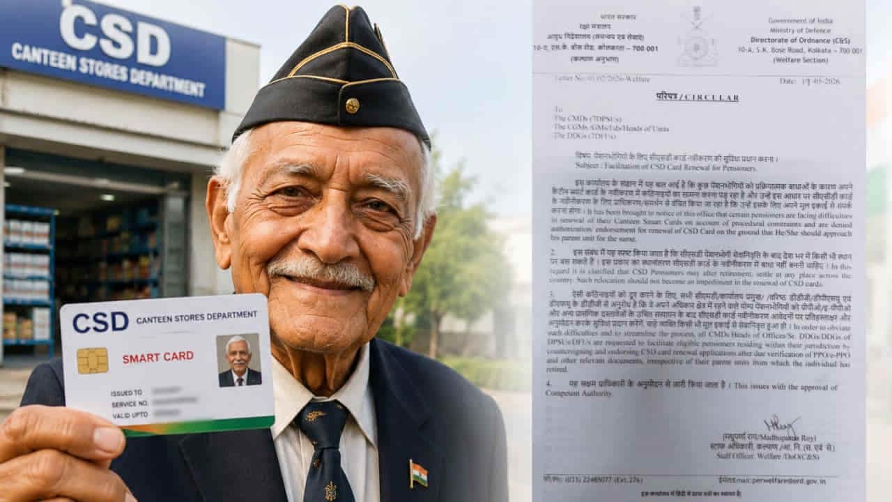डिफेंस पेंशनर्स के लिए बड़ी राहत, खत्म हुई CSD कार्ड की सबसे बड़ी परेशानी, अब ऐसे करा सकेंगे रिन्यू 1 CSD Card Renewal