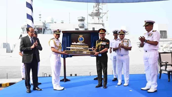 INS Mahe Commissioning- Indian Army Chief General Upendra Dwivedi at INS Mahe Commissioning ceremony INS Mahe Commissioning- Indian Army Chief General Upendra Dwivedi at INS Mahe Commissioning ceremony
