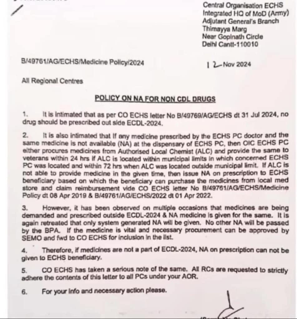 New ECHS Advisory: अगर डिस्पेंसरी में नहीं है दवा तो क्या करें? रक्षा मंत्रालय की तरफ से जारी हुए नए दिशा-निर्देश 30 New ECHS Advisory: What to Do If Medicines Are Not Available at Dispensaries? New Guidelines Issued by the Army